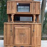 Parisian art deco 2-part sideboard renovated in solid oak and marble 1940 152c