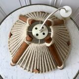 Scandinavian suspension lamp in wood and wool made in gdr 60s