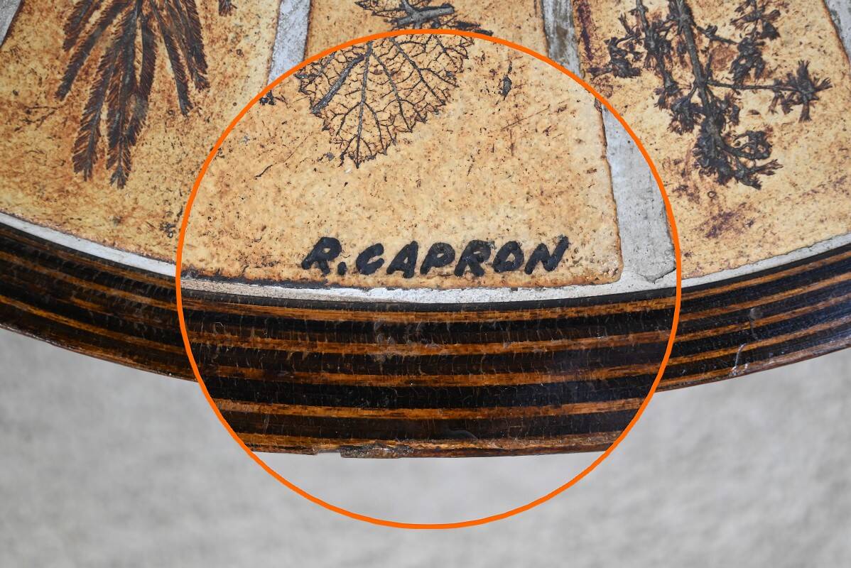 Small Salon Table in Ceramic by Vallauris, signed R.Capron, Collection Les Herbiers - 1960