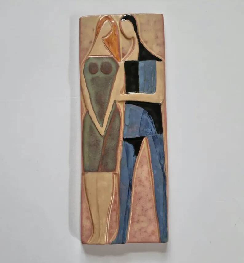 Rare Midcentury Ceramic Wall Sculpture Lovers, 1970s