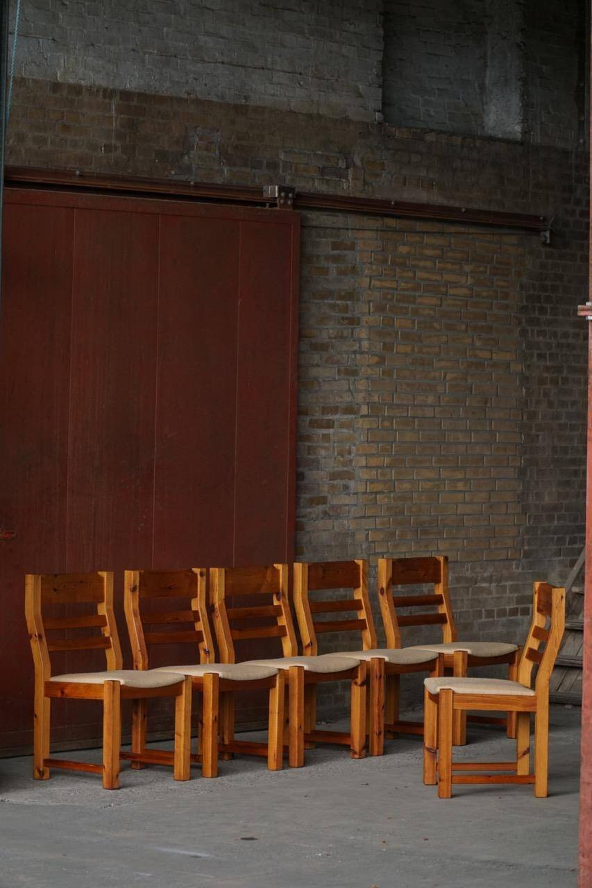Set of 6 brutalist pine chairs, Hans Frydendal, Danish modernism, 1970s.