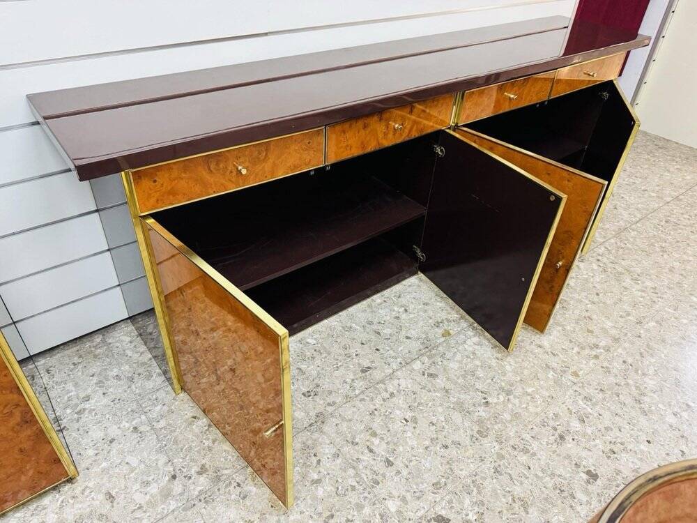 Modernist Sideboard in Radica and Gilded Metal, 1970s