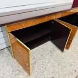 Modernist Sideboard in Radica and Gilded Metal, 1970s