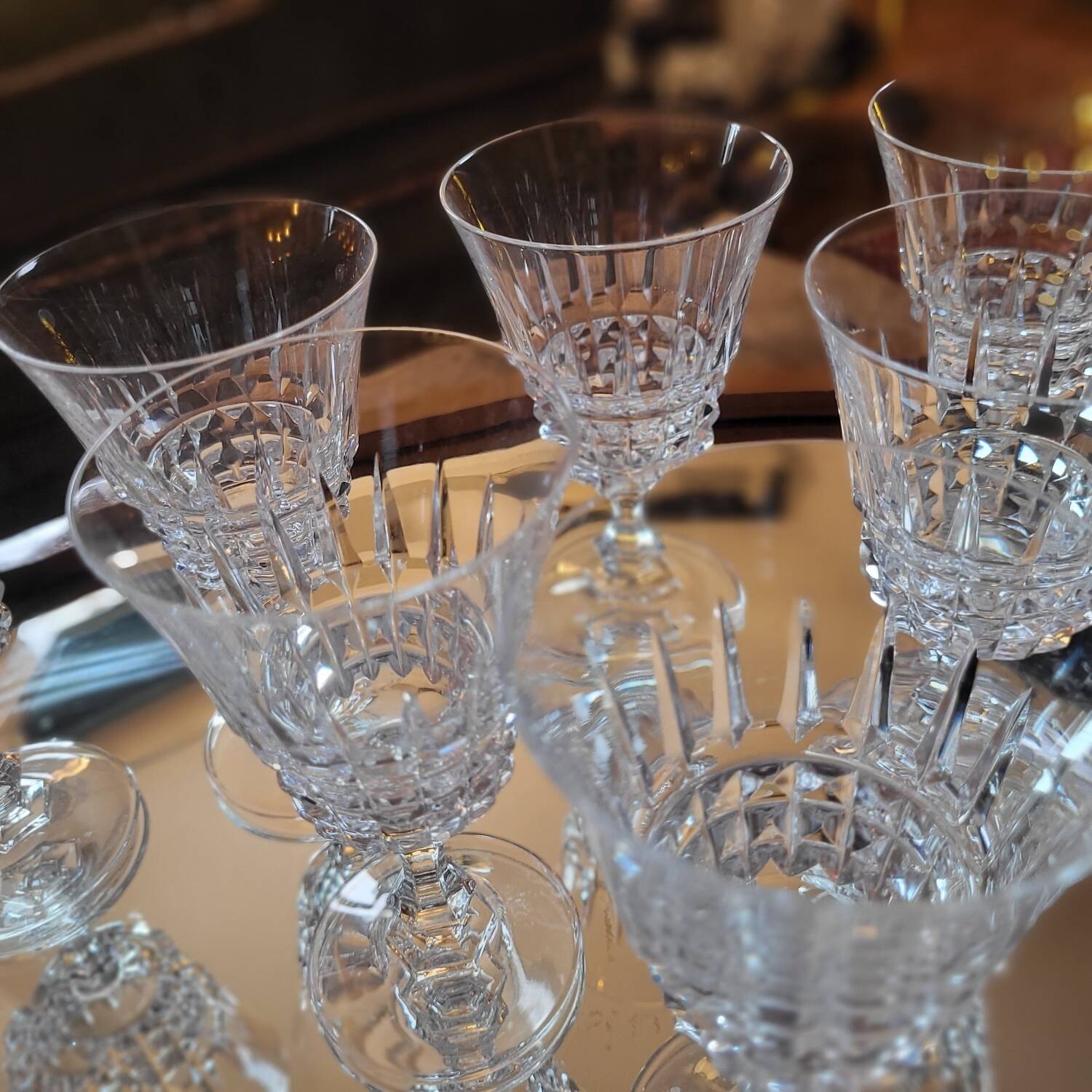 Set of 10 cut crystal stemmed glasses - France, circa 1950-197