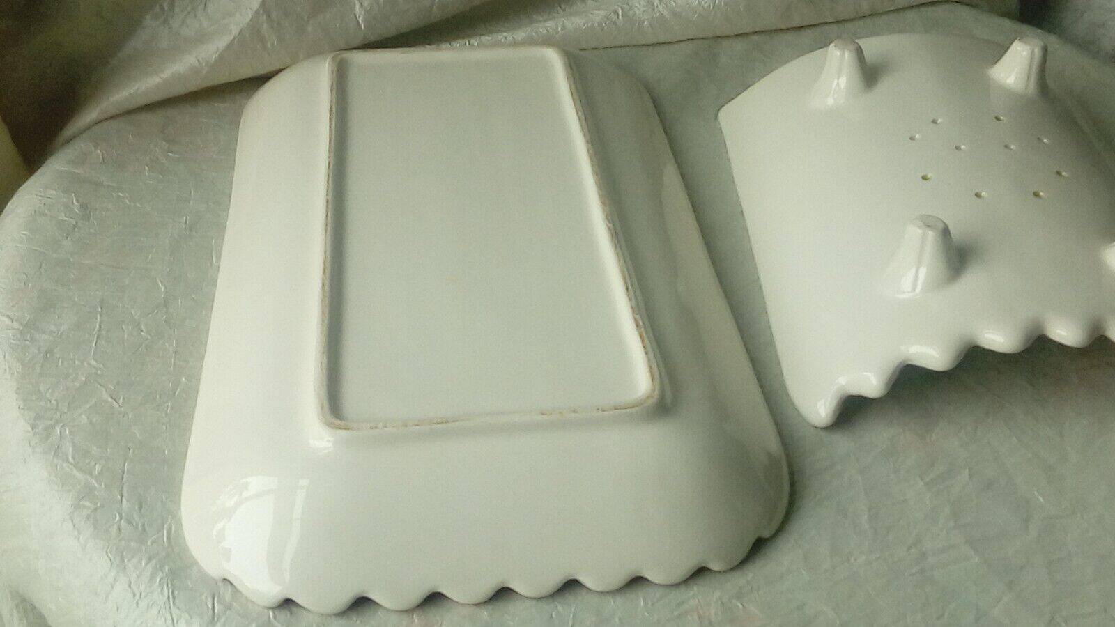 Asparagus dish in slip drainer 20th