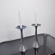 Paire de bougeoirs floraux par art3, aluminium et céramique émaillée bleu, espagne, 1980