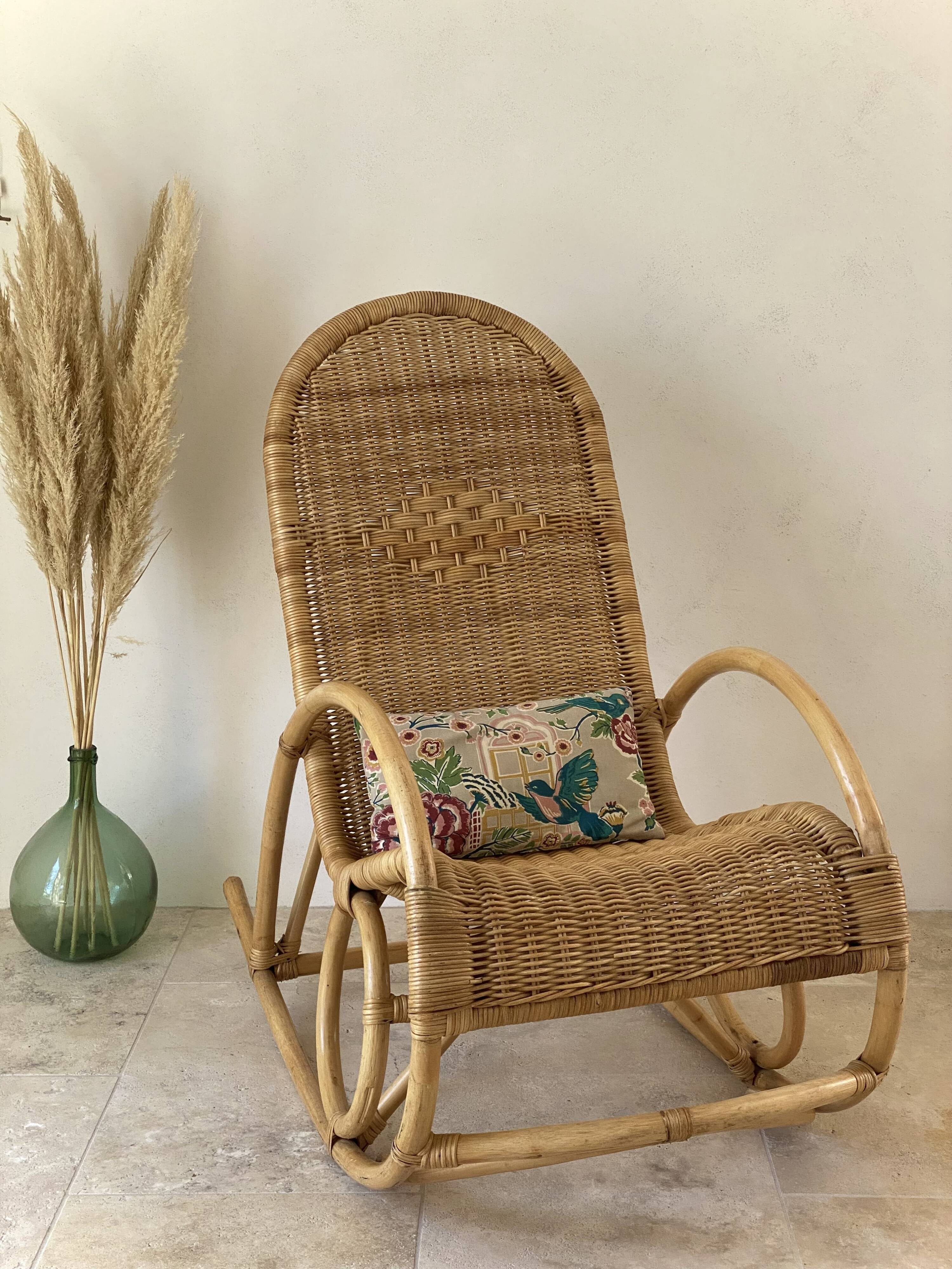 Natural rattan rocking chair.