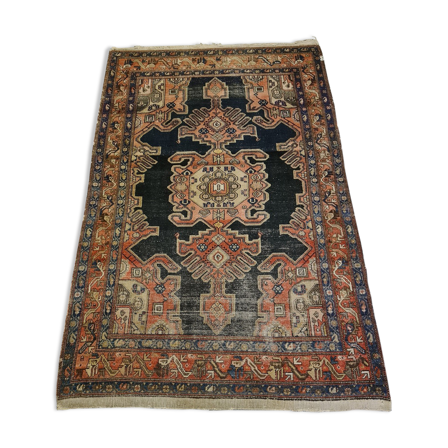 Persian Hand Knotted Wool Hamadan Carpet. Mid 20th Century.