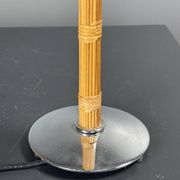 Set of 2 pencil reed rattan bamboo and chrome table lamps, 1980s