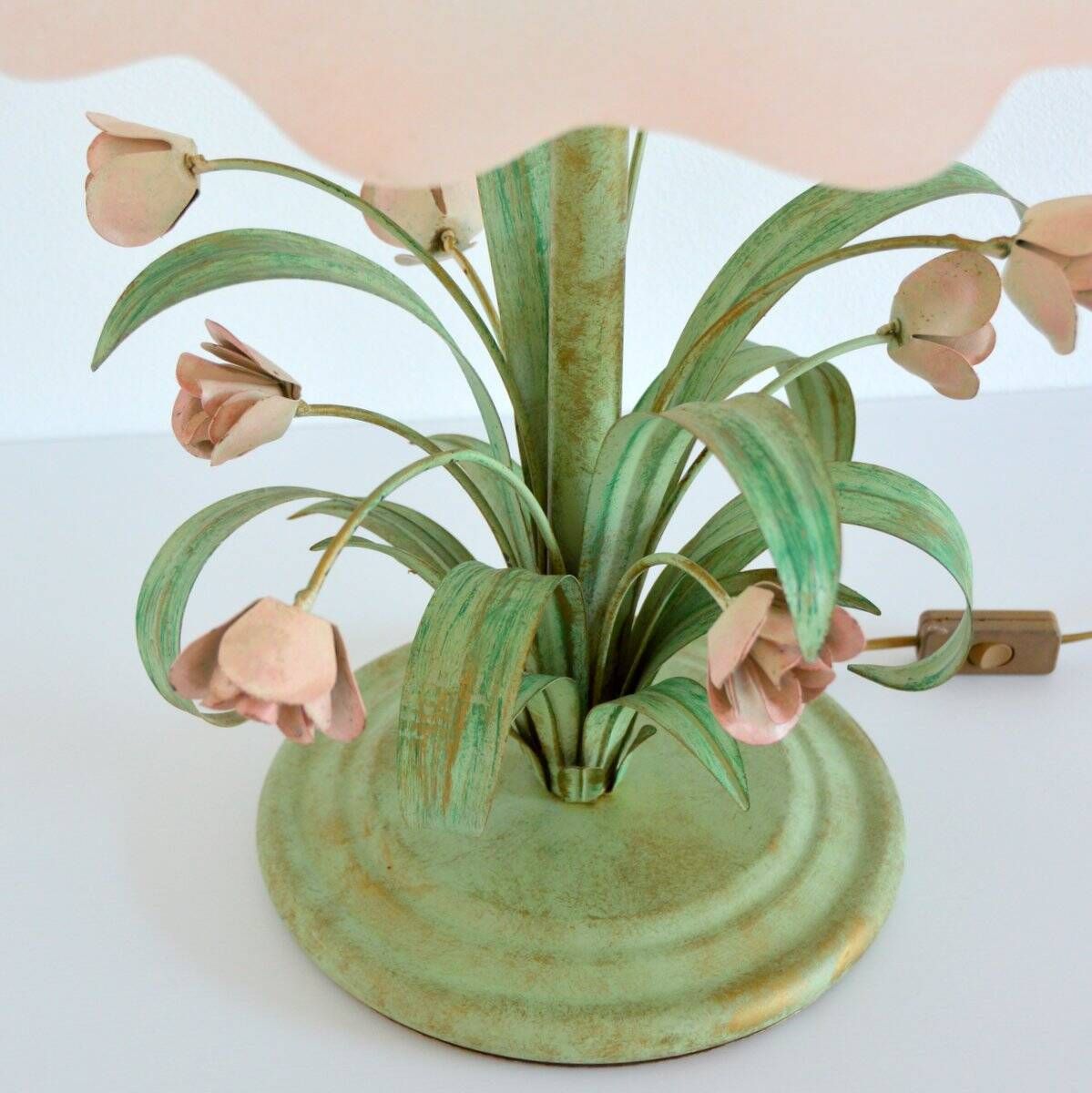 Lampe de table bouquet de fleurs / Roses fer forgé 1960 vintage