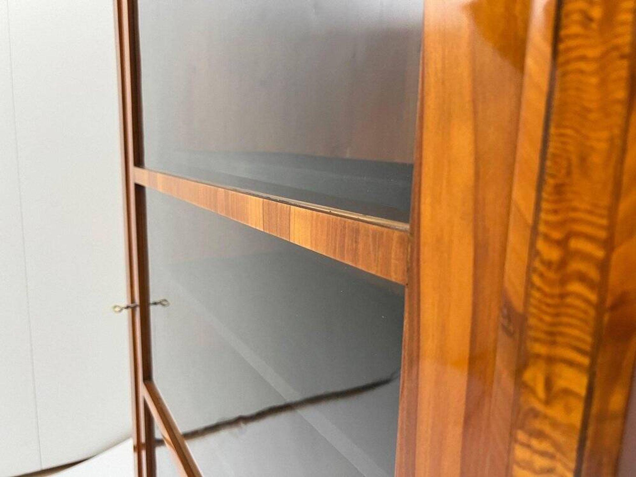 Biedermeier Display Cabinet in Cherry Veneer, Ash Burl, Austria, 1820s