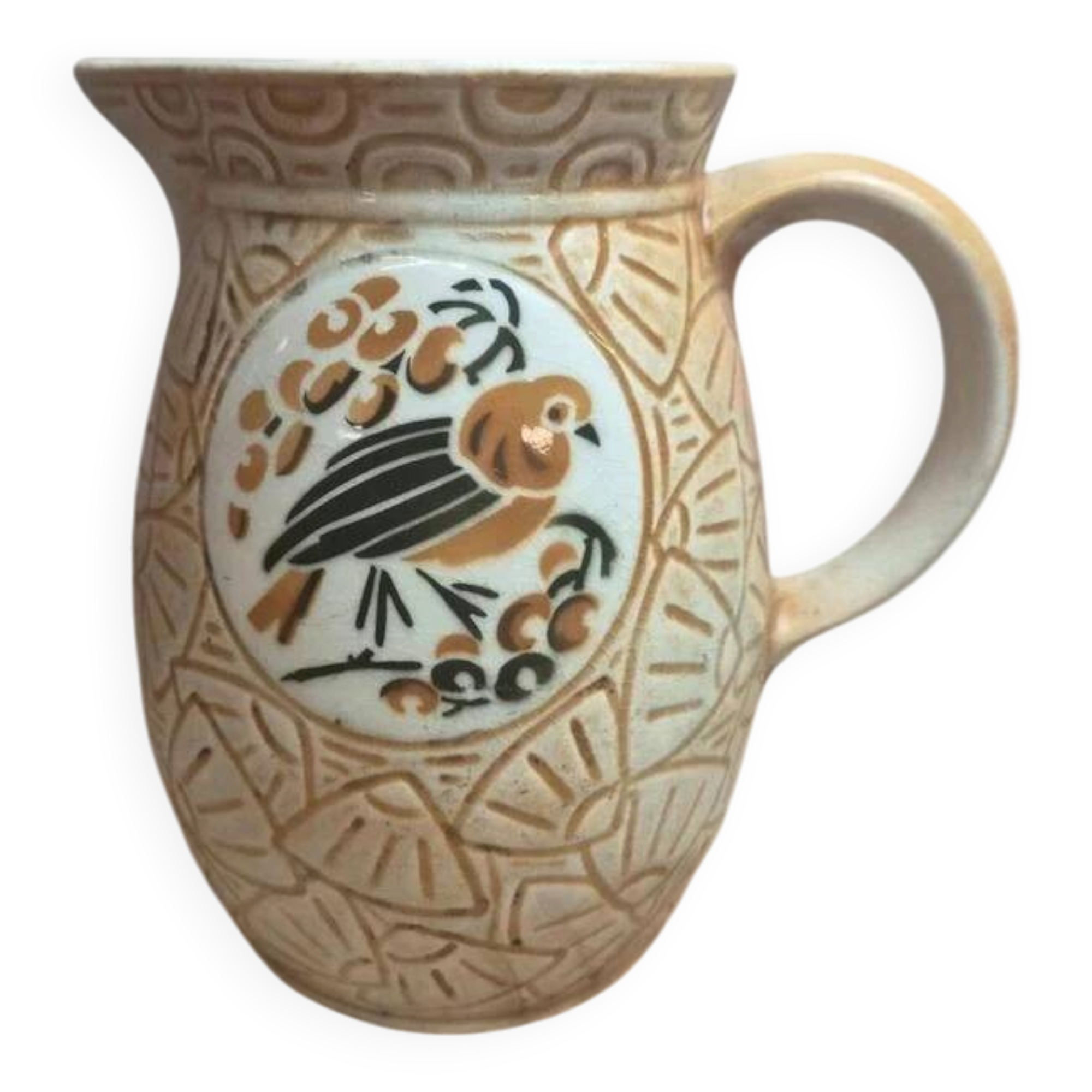 Antique Pichet Saint-Clément Keller & Guérin no. 719-2 – stylised Art Deco birds