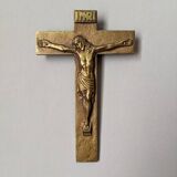 INRI gilded bronze wall crucifix, ancient religious object