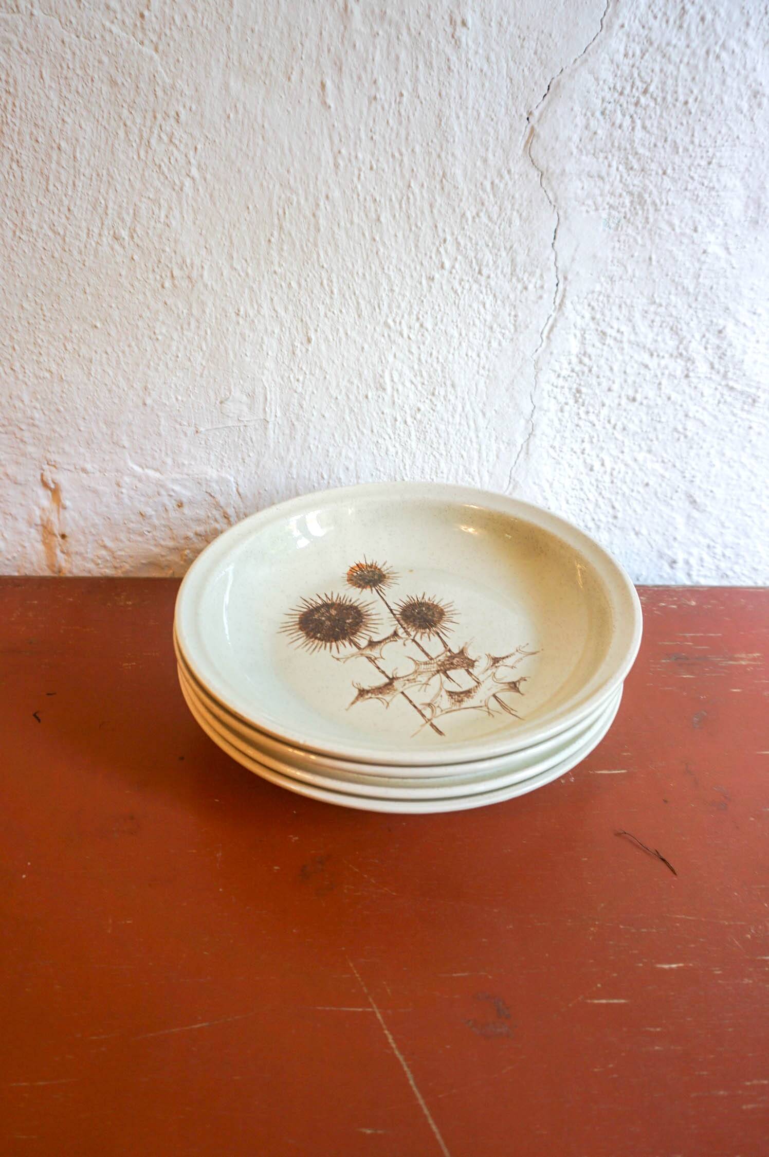 4 x sarreguemines france thistle deep plates mid century gres ceramic pottery salad bowls