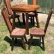 Ensemble table et 4 chaises brutalisme chêne et cuir 1960