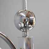 Czechoslovak Art Deco chrome chandelier with opaline glass, 1930s