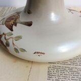 Vintage vase faience sparrow bird signed arnaldo italian ceramic