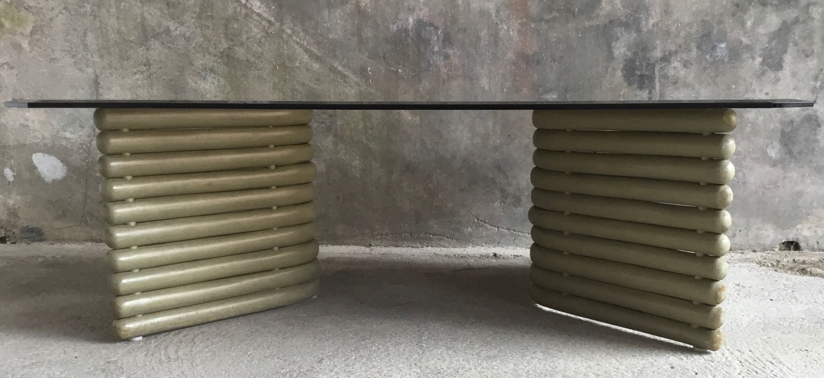 Coffee table smoked glass and wood Flecht workshop, Schütz, made in W Germany