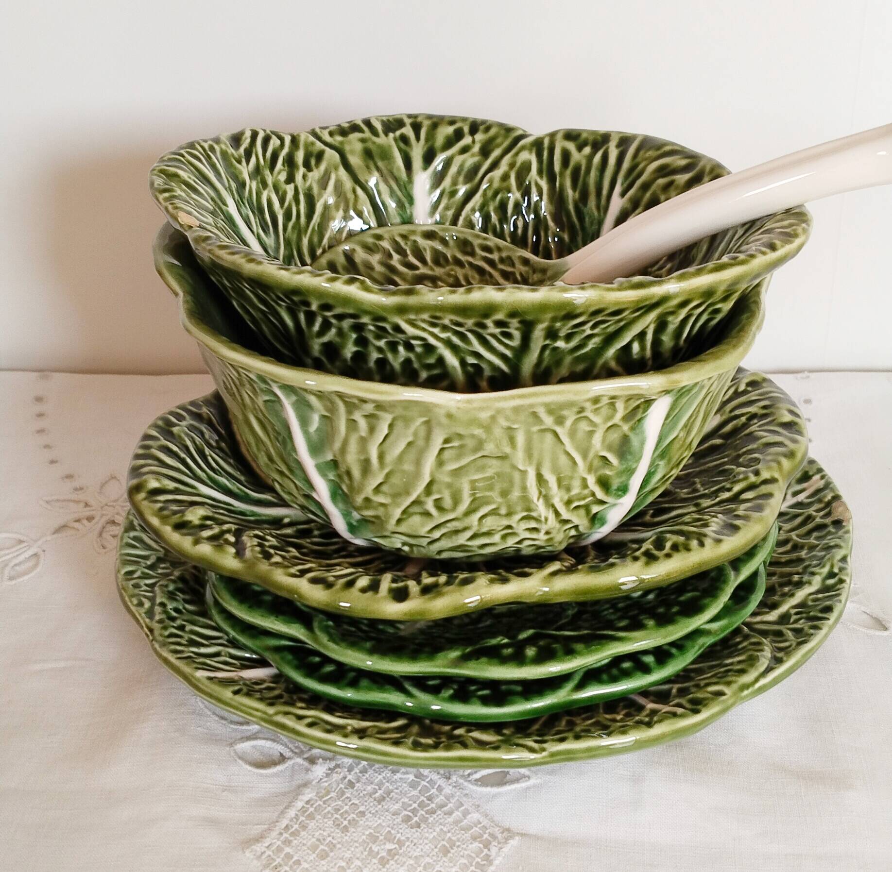 Barbotine dishes, cabbage shape, bowl, vintage