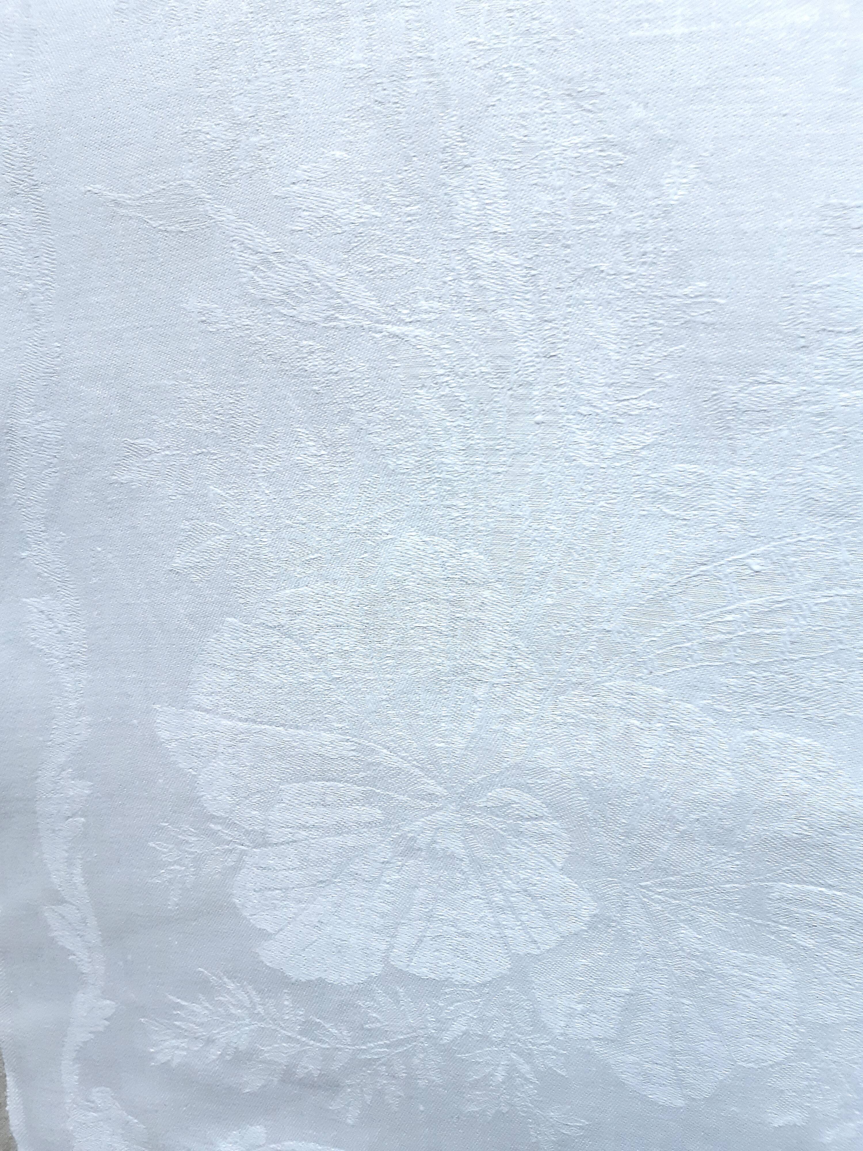 service table damned, tablecloth and 6 embroidered napkins "Elodie", 2m40 x 1m75, late nineteenth, early twentieth