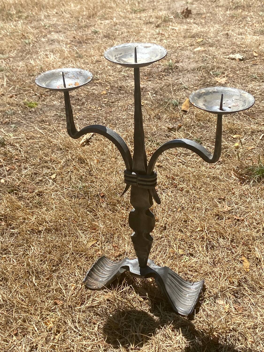 Large brutalist candlestick in handcrafted wrought iron