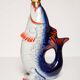 Set of 7 glasses and a glass carafe decorated with blue fish, Mid-Century Modern style, Europe, 1960s.