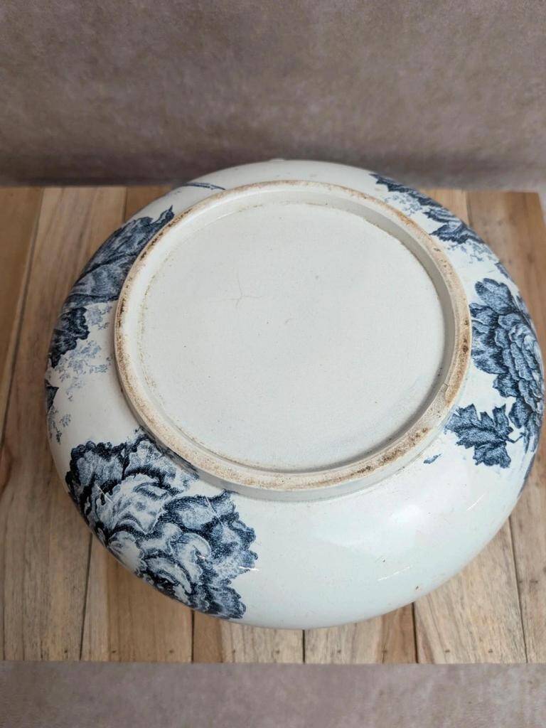 Small chubby antique jug in ironstone – blue floral decoration