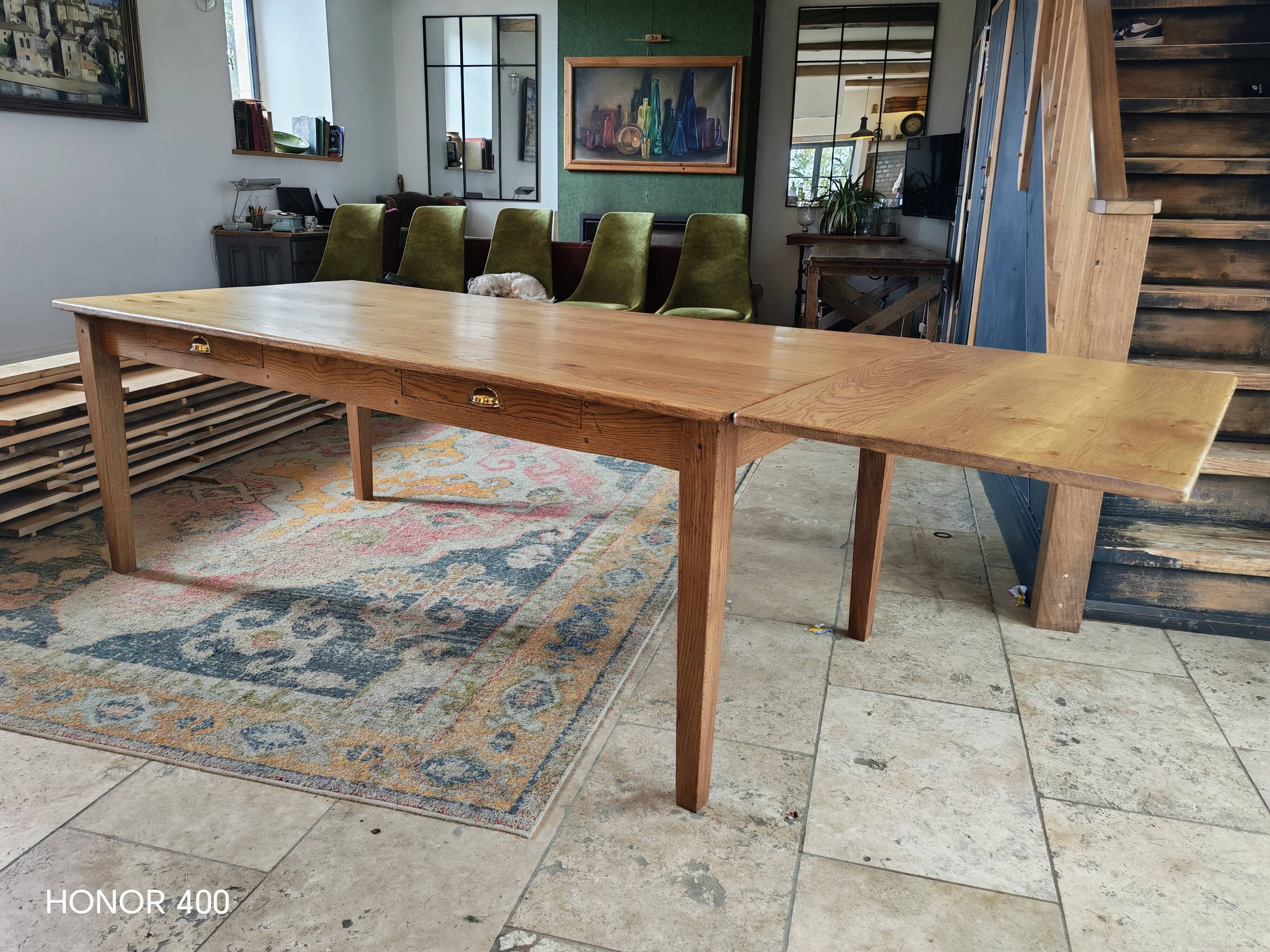 Table de ferme en chêne massif 200x100 avec sa rallonge de 60x100
