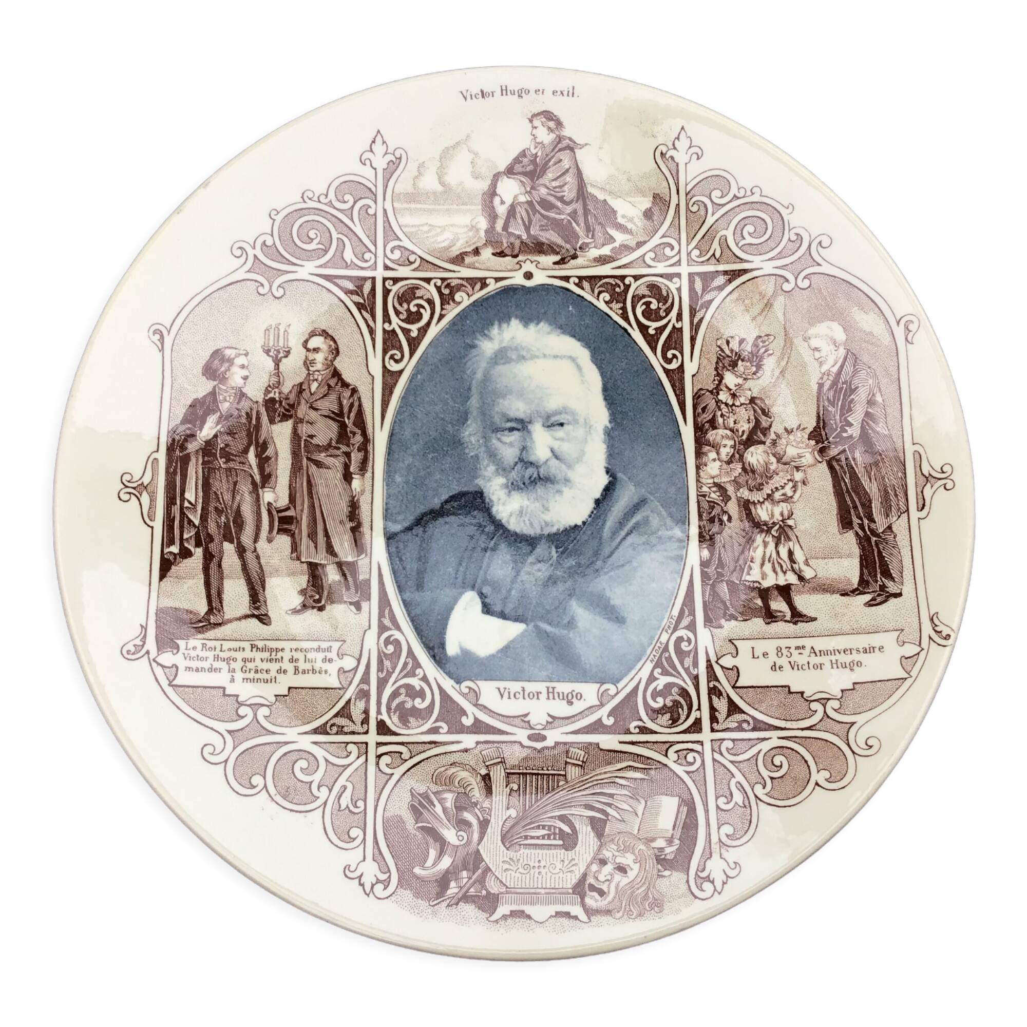 Old plate of Sarreguemines - Series les Grands Hommes - Victor Hugo