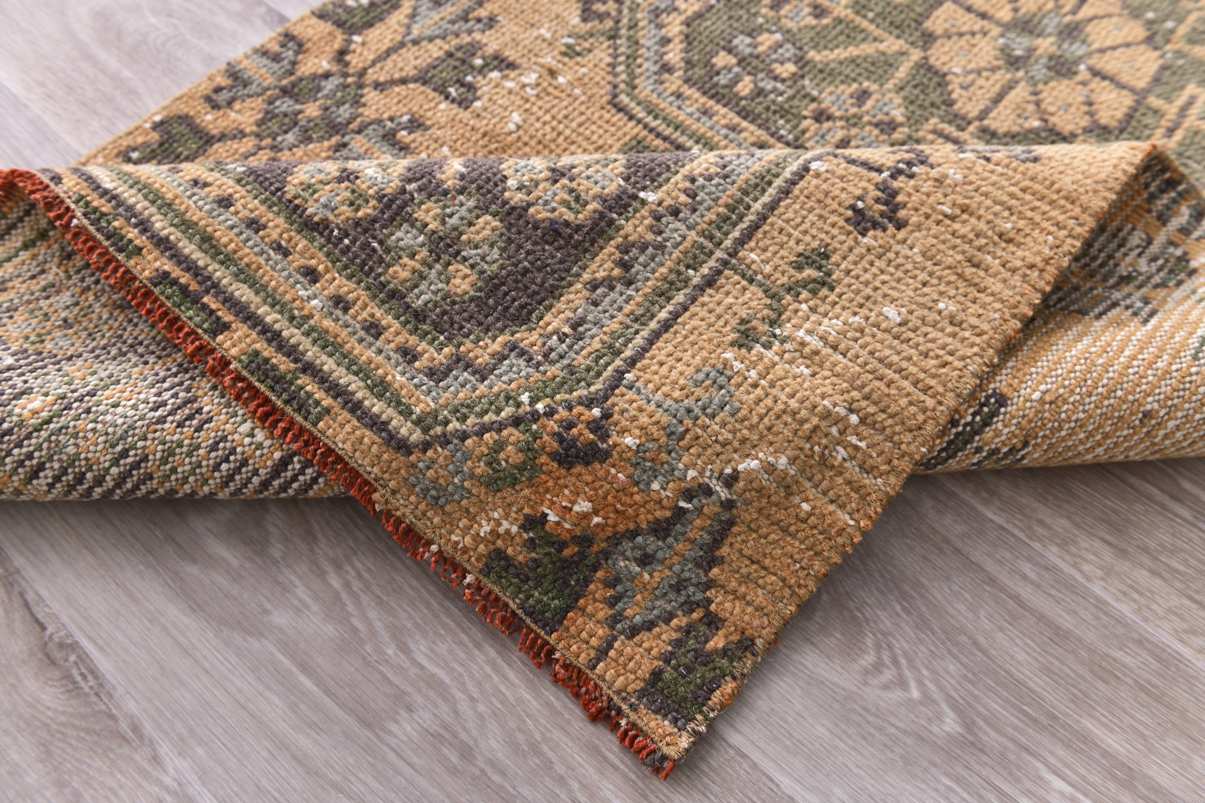 3x9 Mustard Light Blue Turkish Runner Rug 79x280Cm