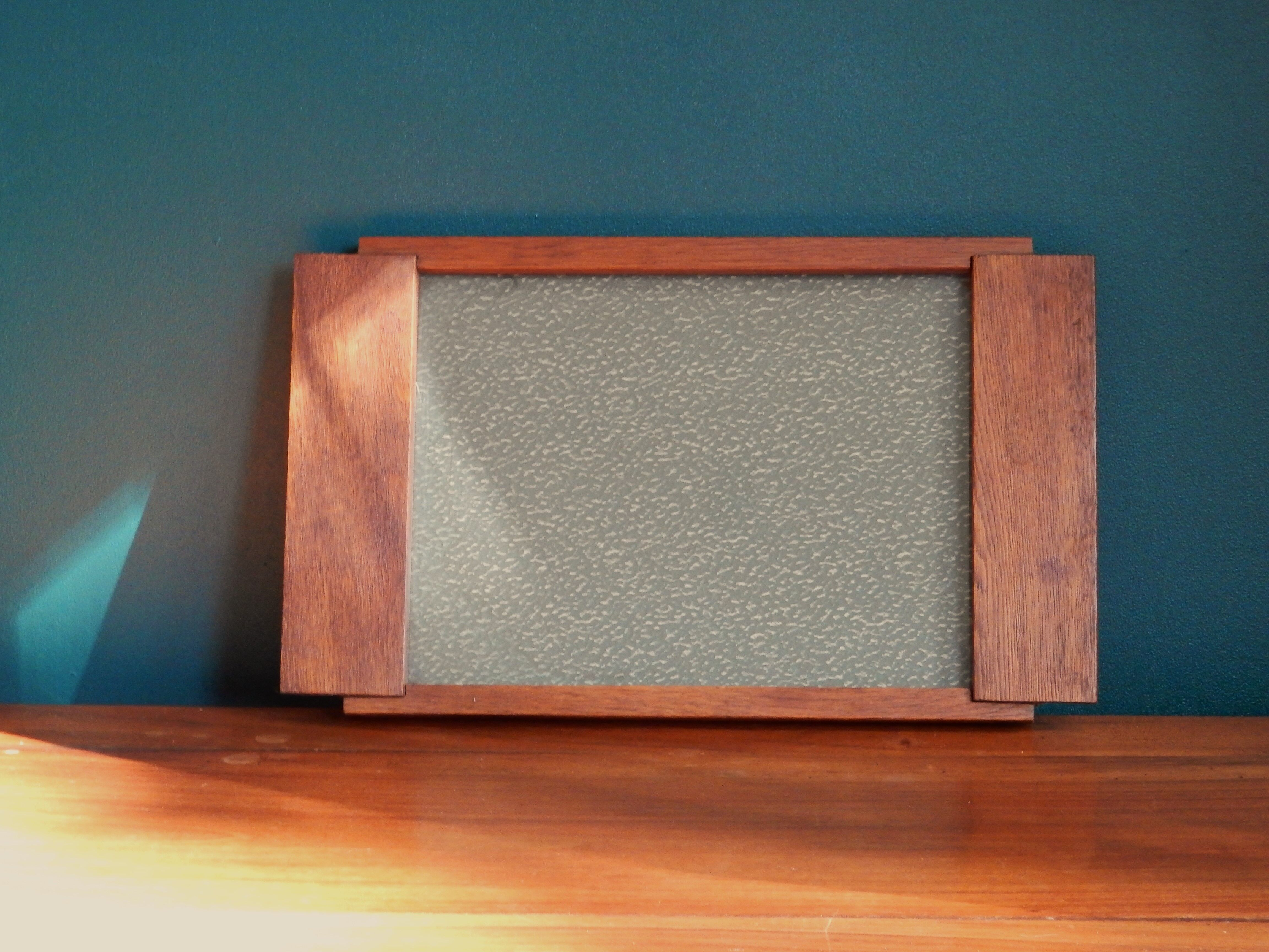 Art deco tray in wood and glass
