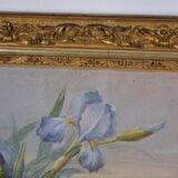 French School circa 1900 “Irises and dragonflies” Painted silk.
