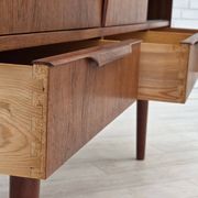 1960s, Danish chest of drawers, teak wood, mirror inside, sliding doors.