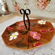 Vintage cheese platter in brown enamelled ceramic décor cherries and daisies