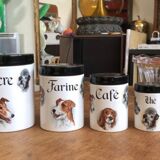 Set series of 5 pots with condiments or spices ceramic decoration dogs
