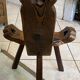 Brutalist tripod chair n1, carved solid wood, antique.