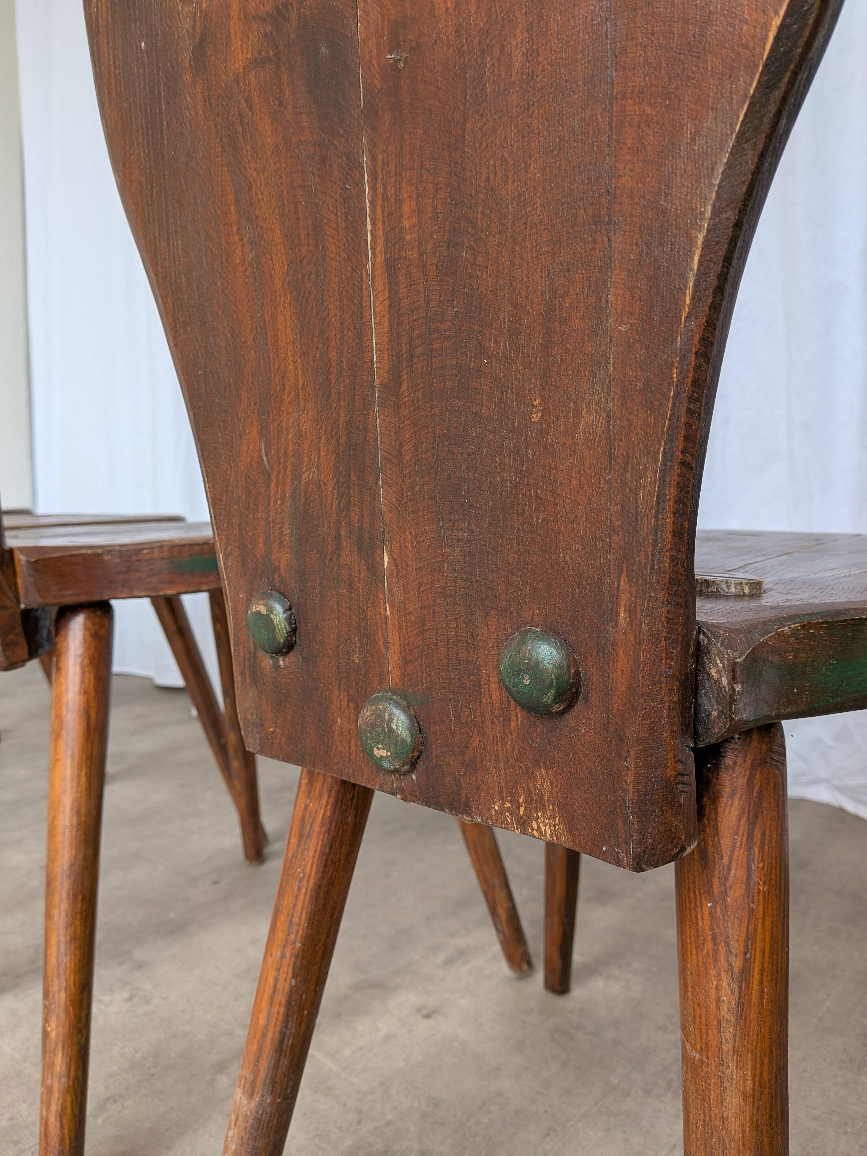 Set of 6 Vintage Brutalist Wooden Chair / Rustic Farmhouse Dining Chair