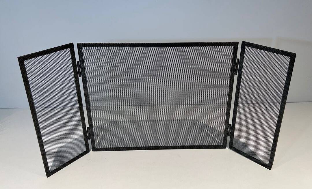 Three-Panel Fire Screen in Expanded Steel Mesh. France. Circa 1970.
