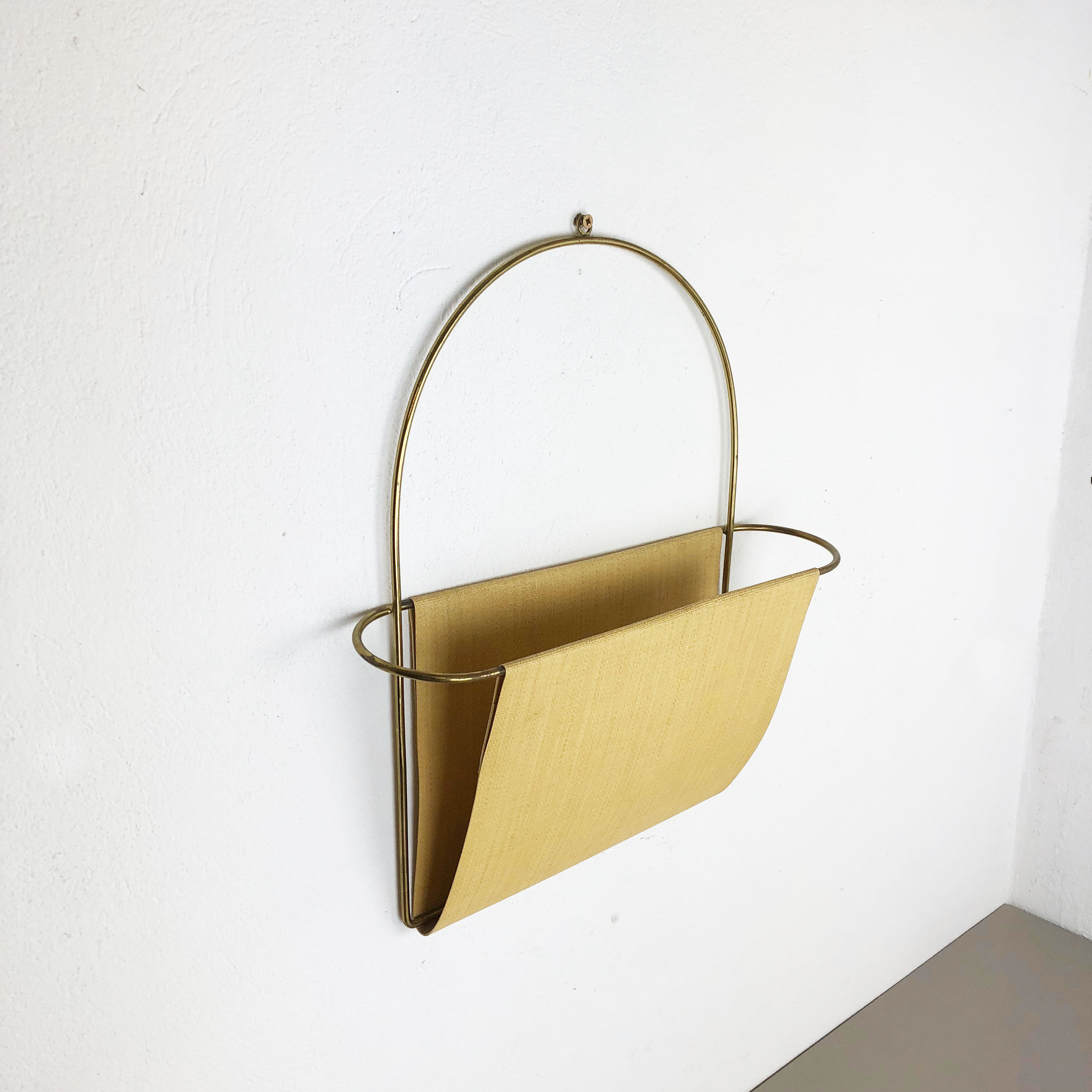 Vintage Brass Wall Hanging Magazine Holder, Austria, 1950s