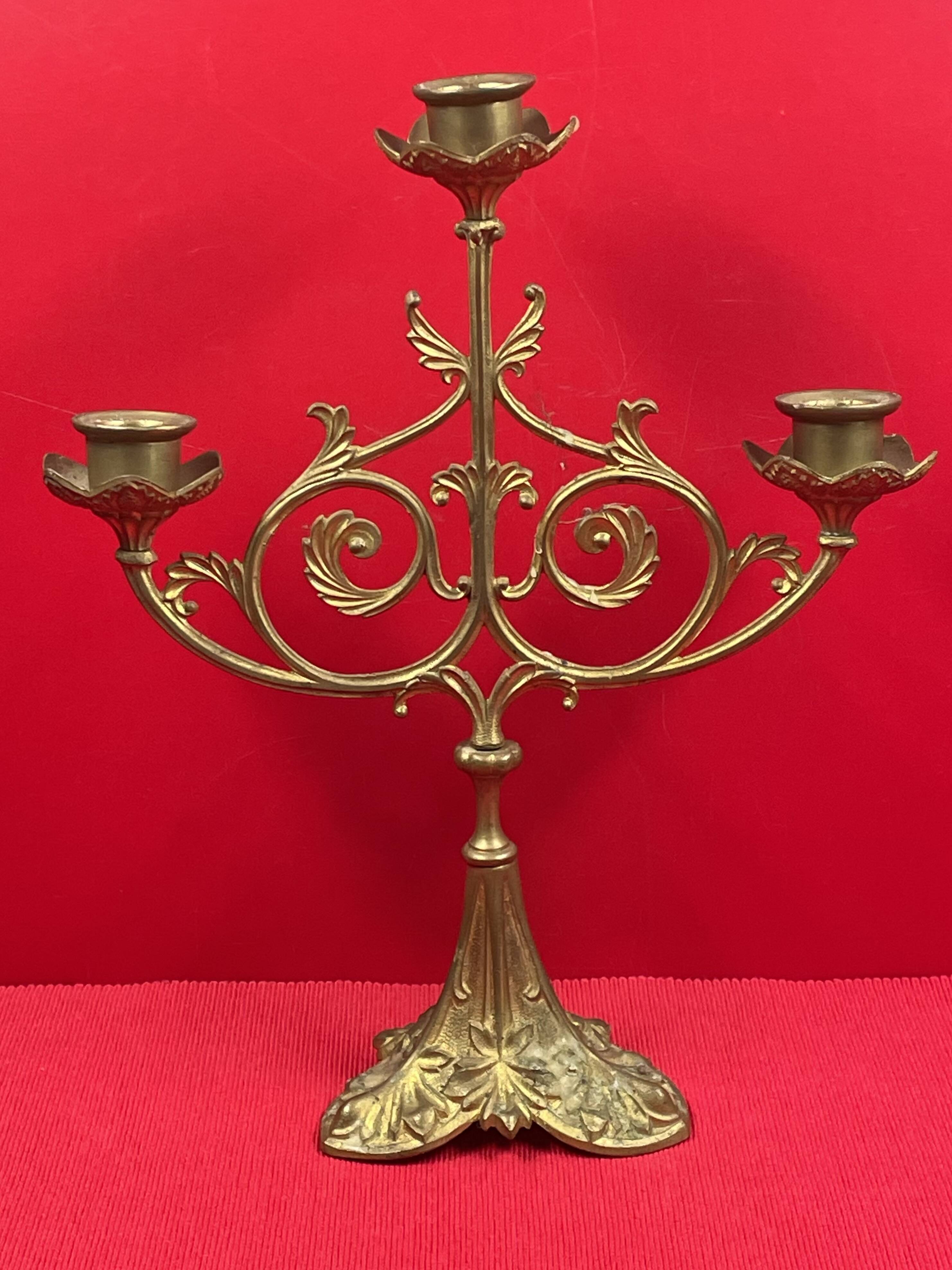 Altar Candelabra - 3 candles, bronze, brass