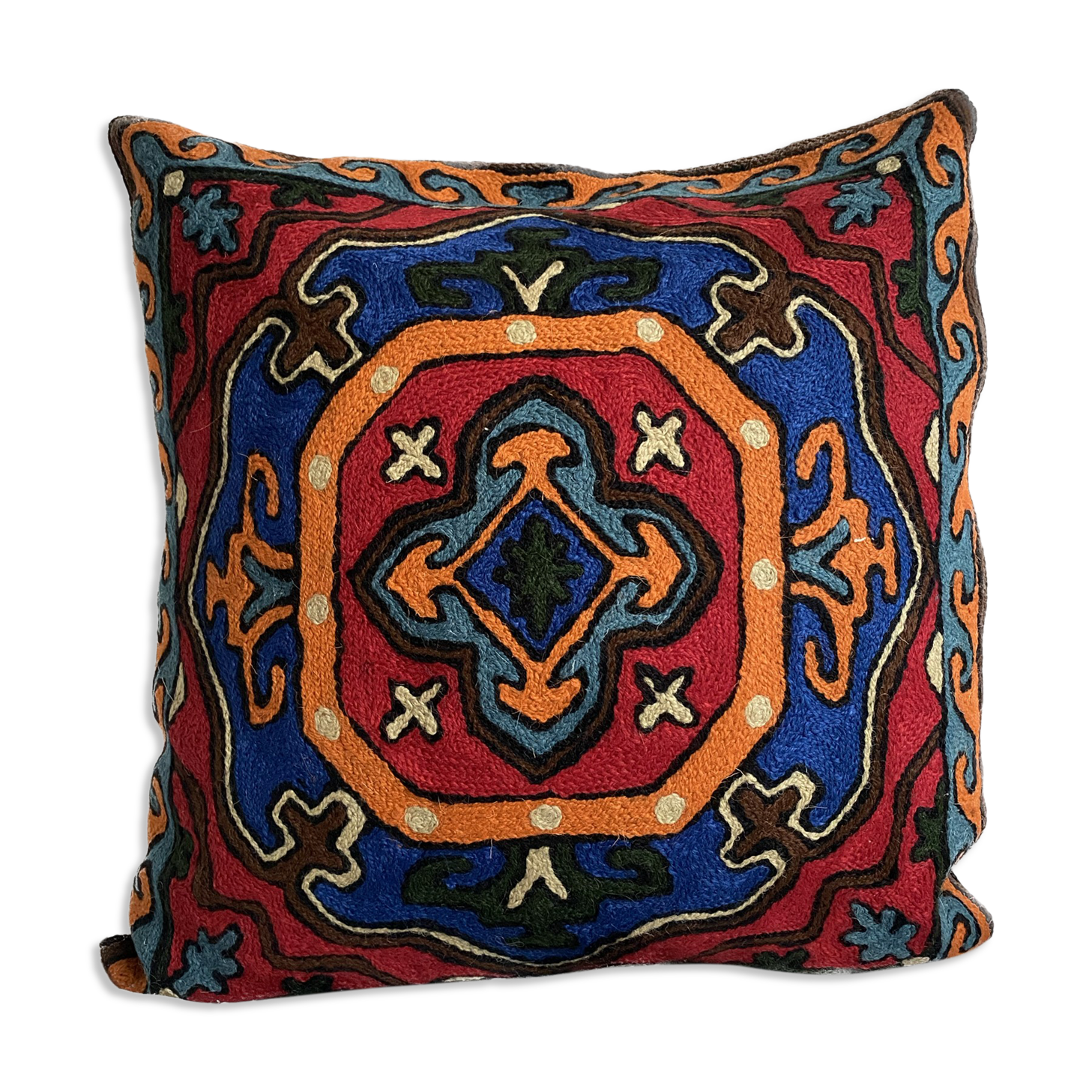 Hand embroidered wool cushion cover 40x40 cm