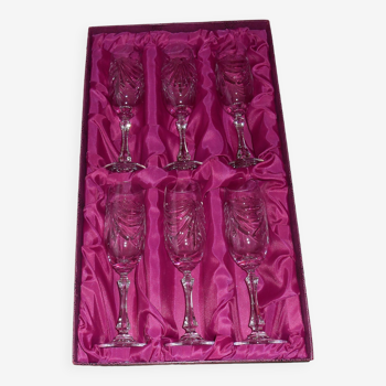 6 Lorraine crystal champagne flutes