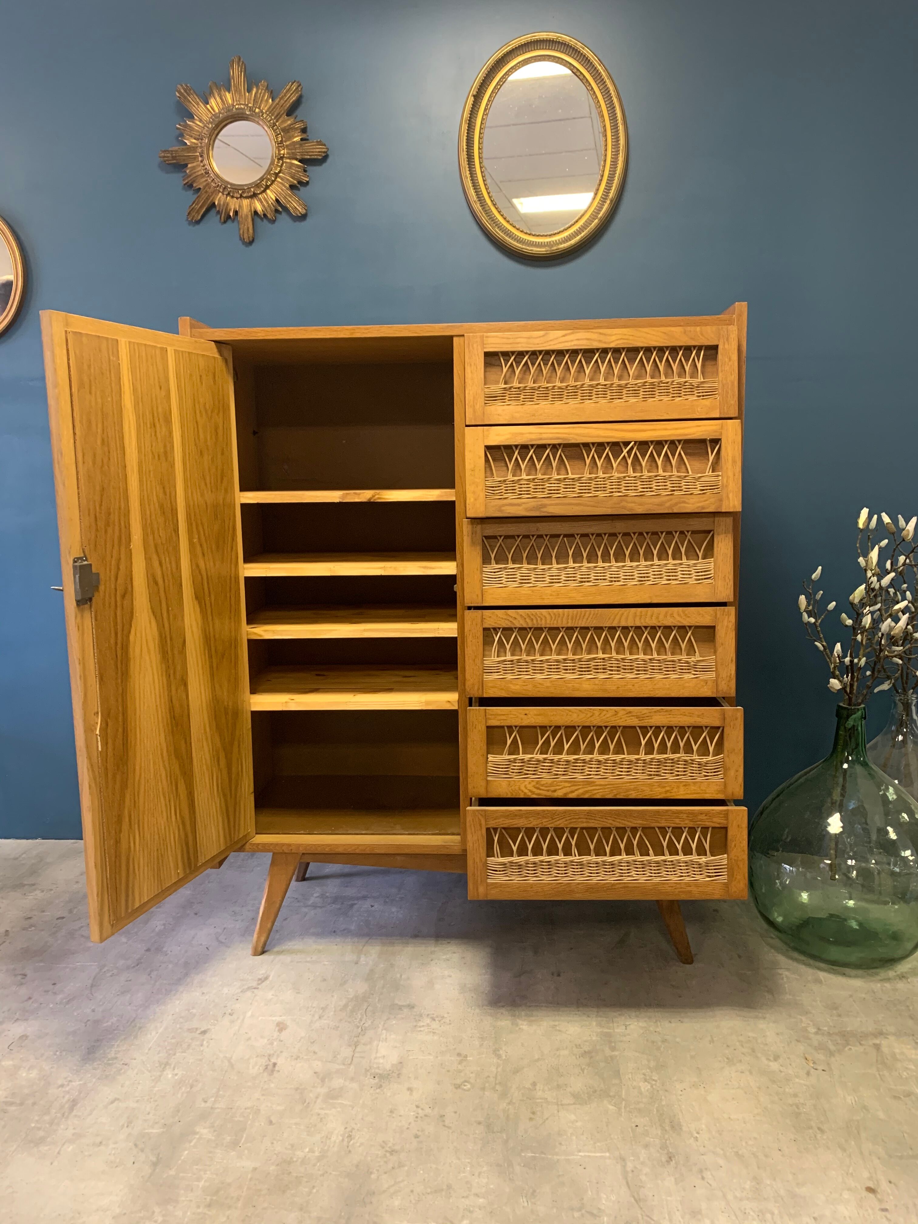 Vintage wood/wicker cabinet