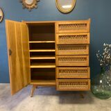 Vintage wood/wicker cabinet