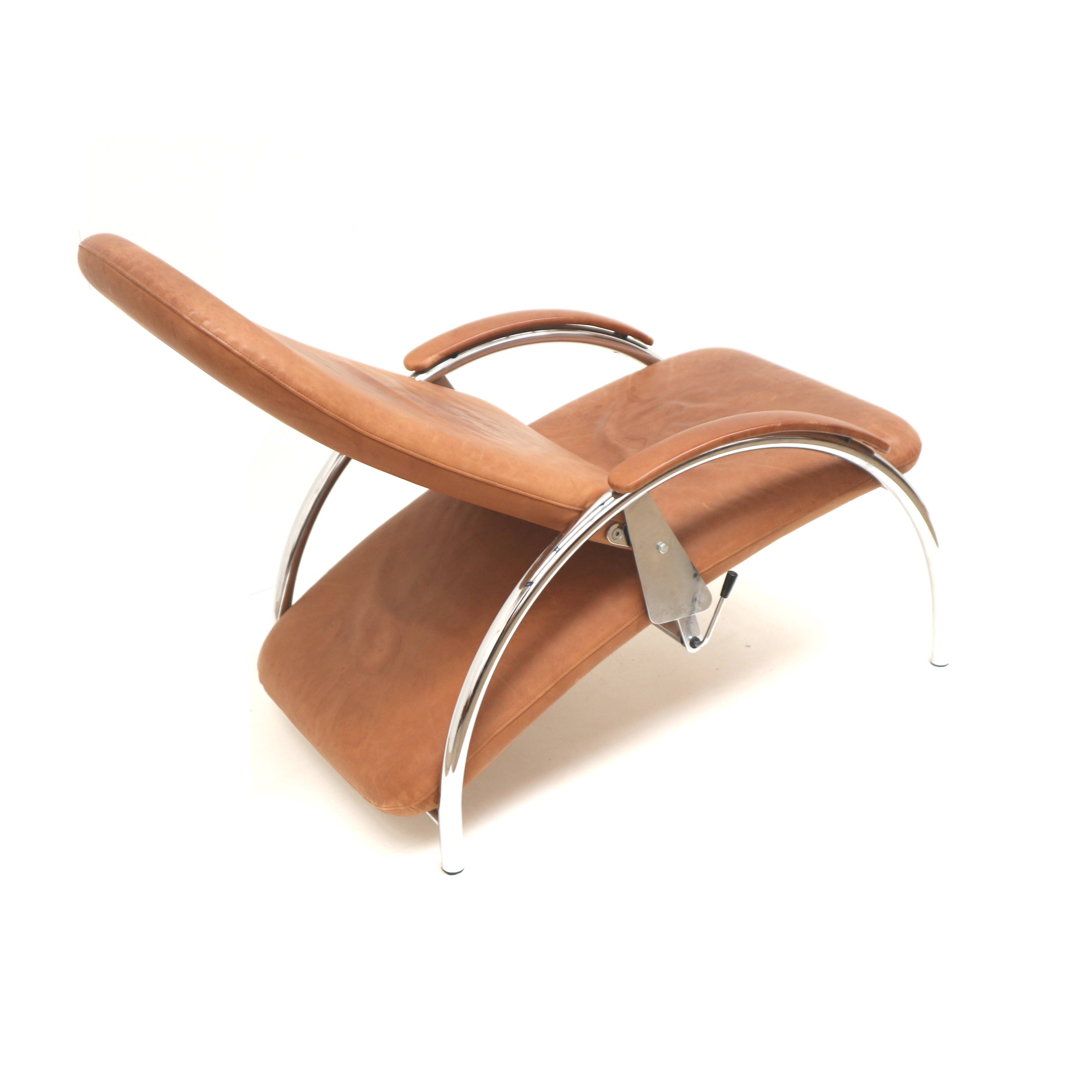 Optima adjustable relax armchair by Ingmar Relling in cognac leather