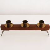 1960s Sculptural Wooden & Brass Candleholder