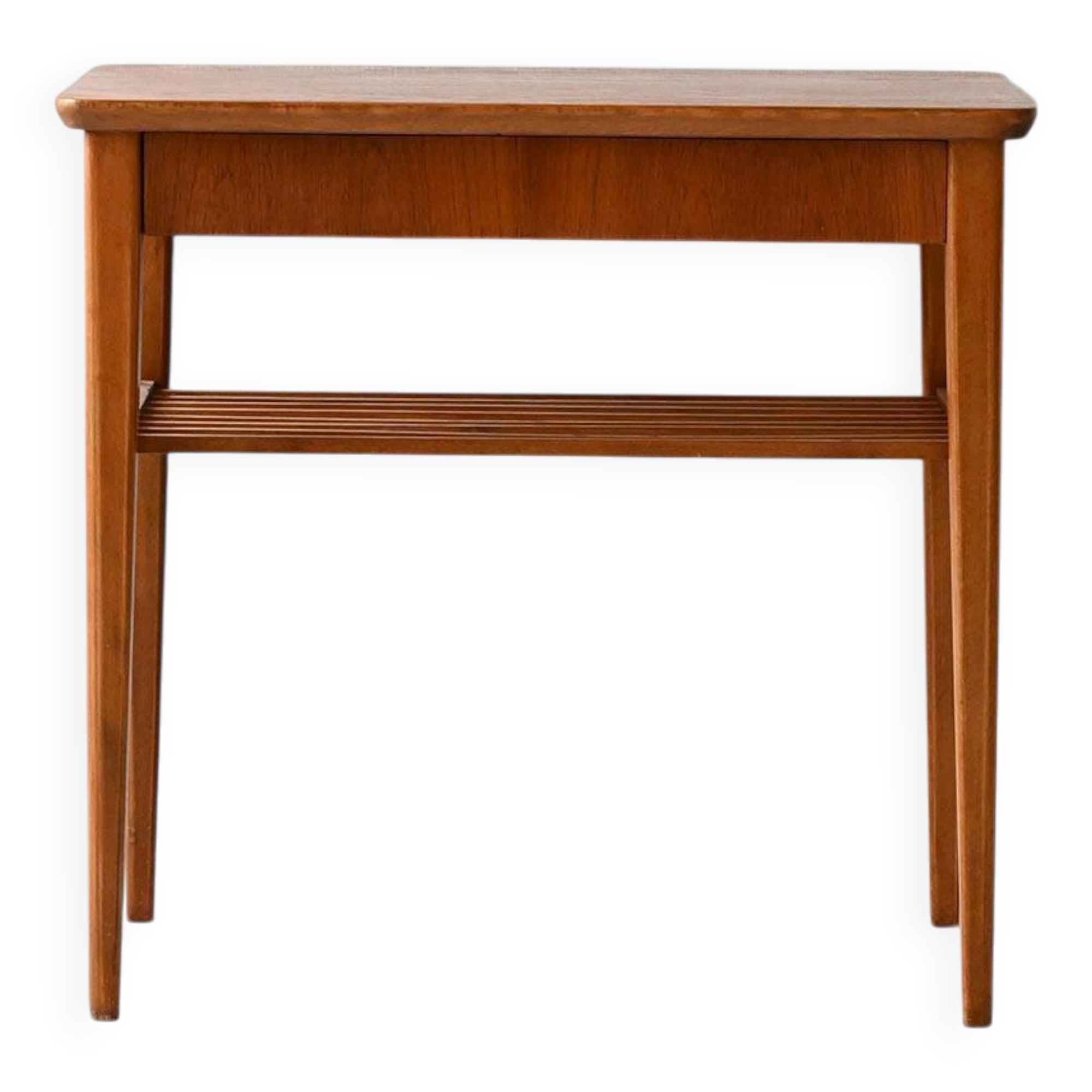 Scandinavian vintage teak nightstand with slatted shelf