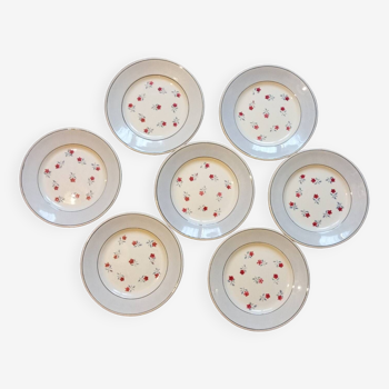 Set of 7 flowered dessert plates, Aix de Sarreguemines model