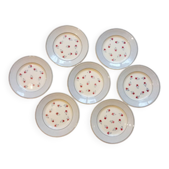 Set of 7 flowered dessert plates, Aix de Sarreguemines model