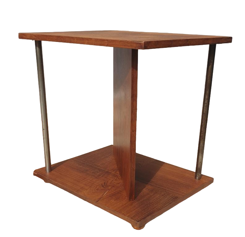 Modernist side table Art Deco Walnut and chromed steel